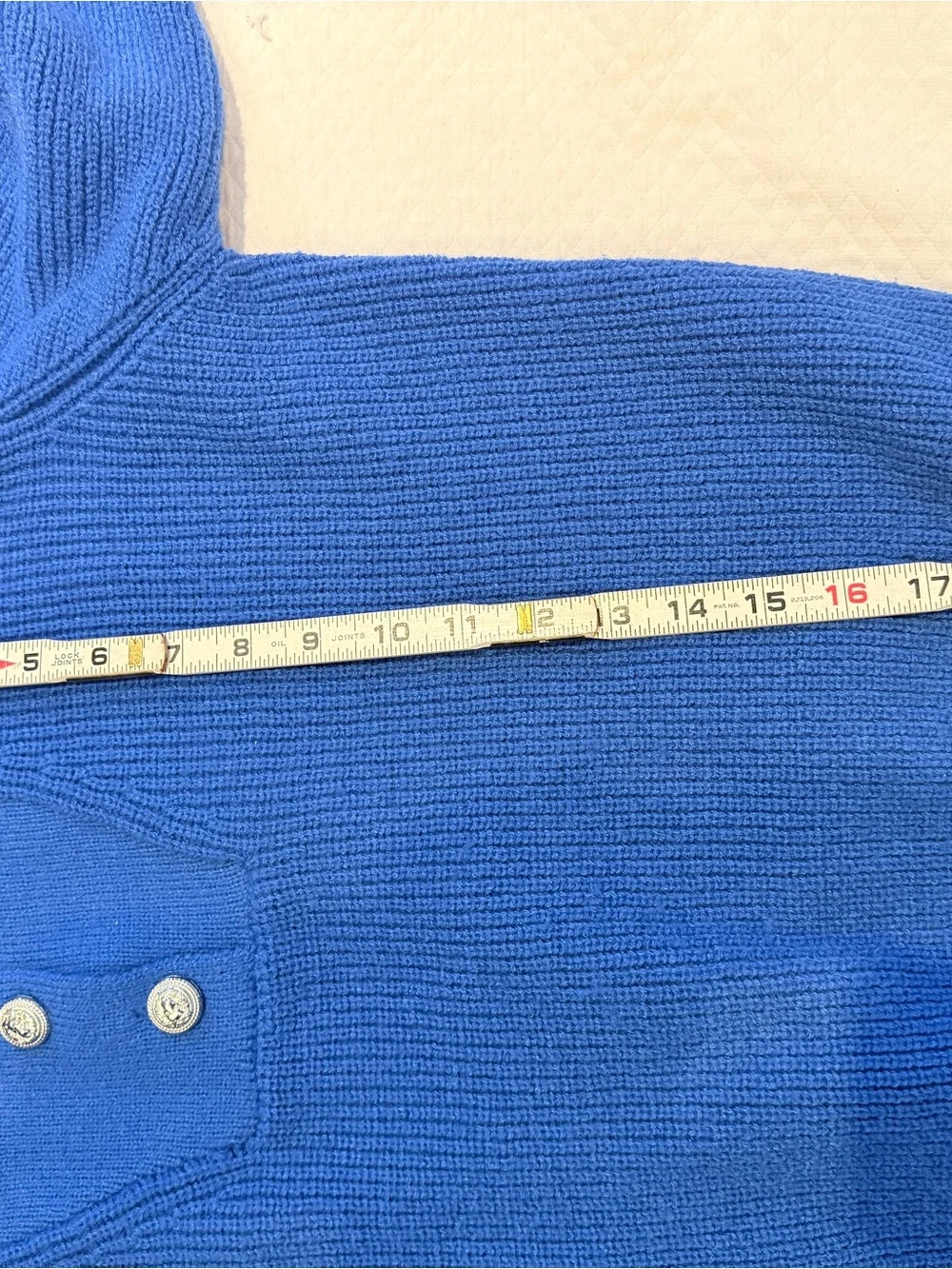 Blue Button-Neck Women’s Sweater - Picture 6 of 10